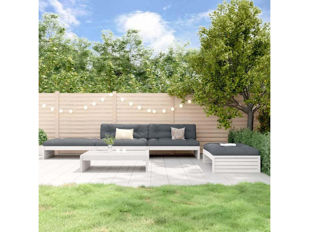 Ensemble de mobilier de jardin 5 pièces en bois massif blanc, avec coussins - dlz1766572615276
