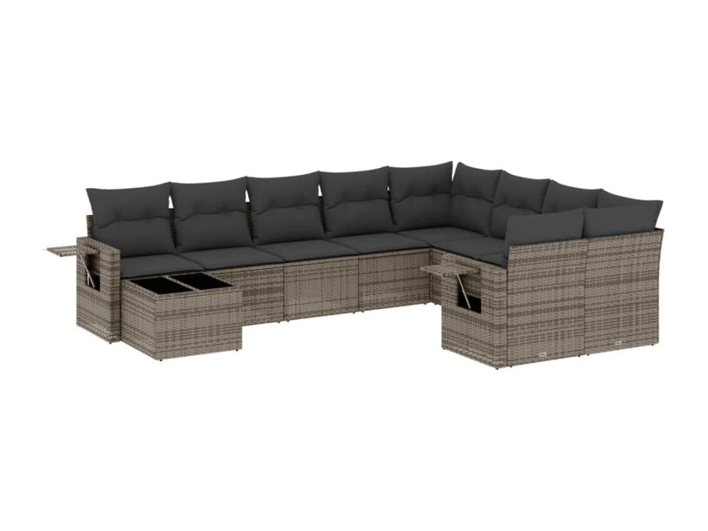 Ensemble de mobilier de jardin 10 pièces en résine tressée grise, avec coussins - dlz1766572777691