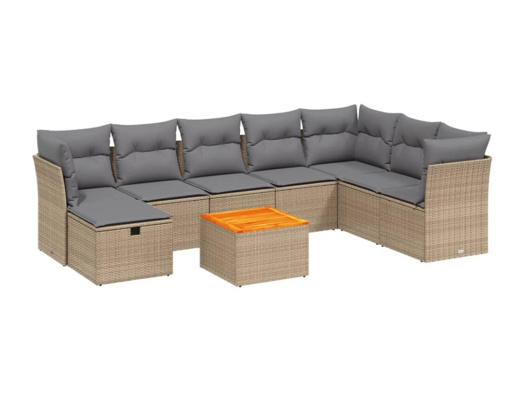 Ensemble de mobilier de jardin 9 pièces en résine tressée beige, avec coussins - dlz1766572846913
