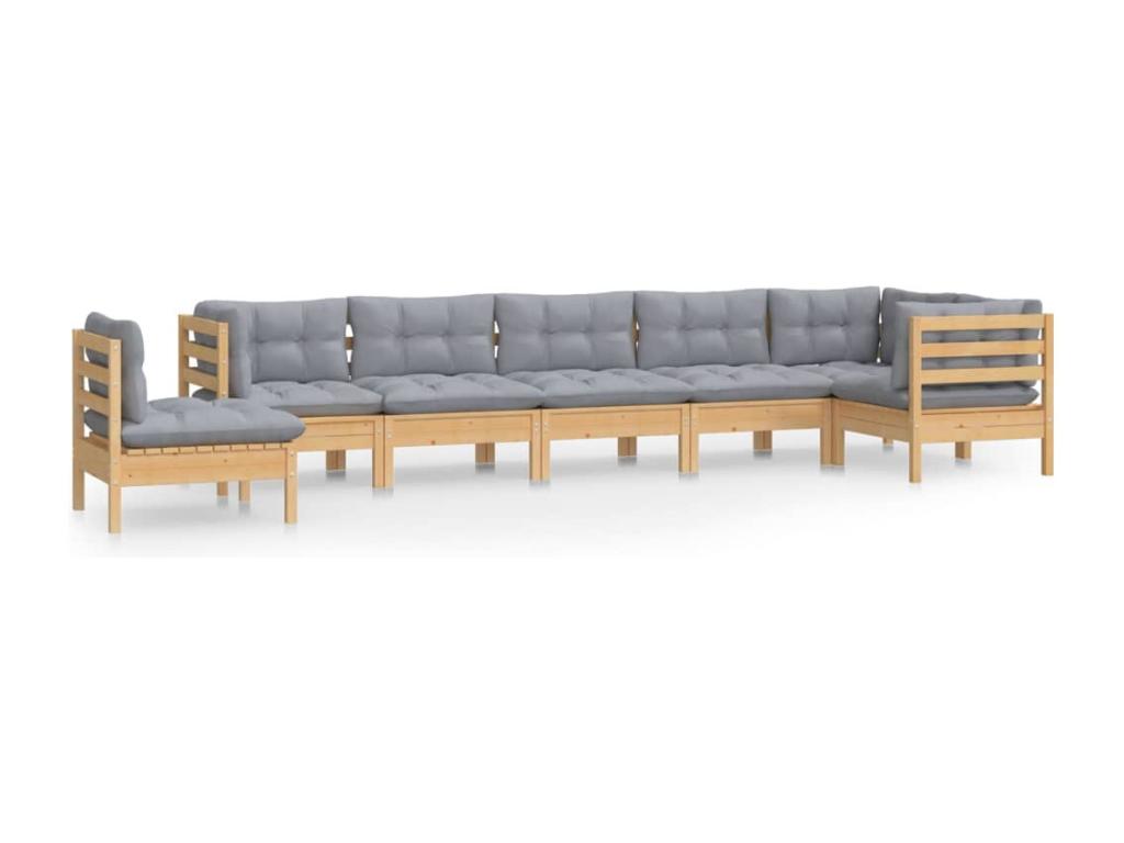 Ensemble de mobilier de jardin 8 pièces en pin gris, avec coussins