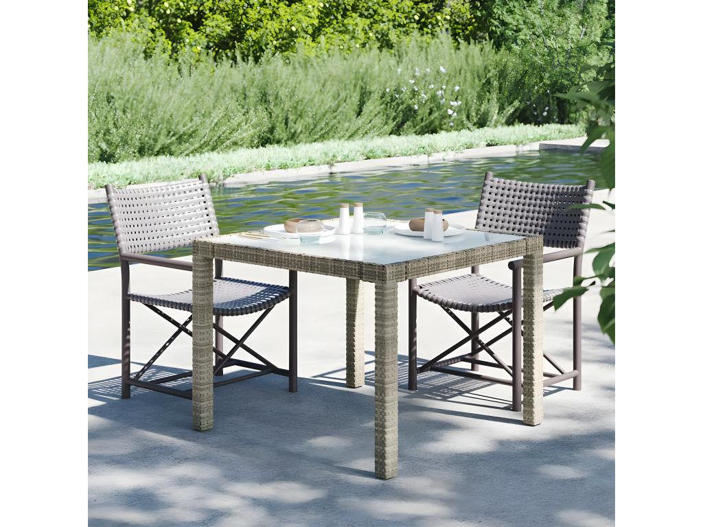 Table en verre gris, 90 x 90 x 75 cm