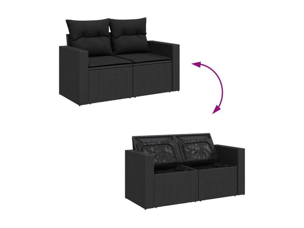 Ensemble de mobilier de jardin 11 pièces en résine tressée noire avec coussins - dlz1766572877793