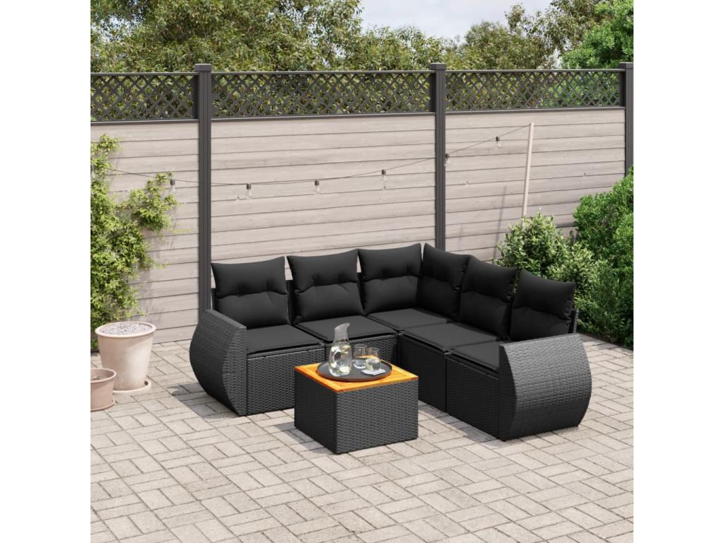Ensemble de mobilier de jardin 6 pièces en résine tressée noire avec coussins - dlz1766572678382