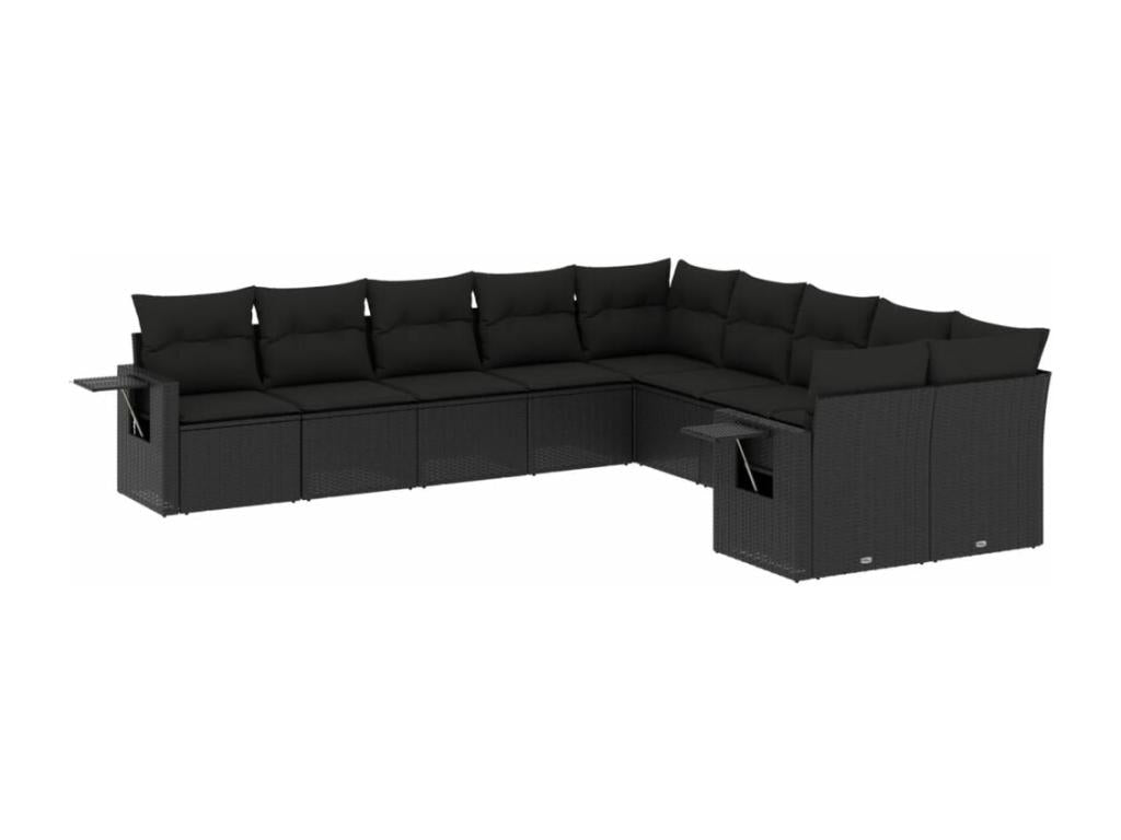 Ensemble de mobilier de jardin 10 pièces en résine tressée noire avec coussins - dlz1766572799475