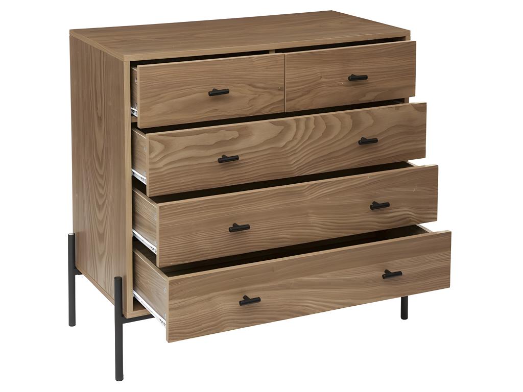 Commode marron à 5 tiroirs, 83 cm