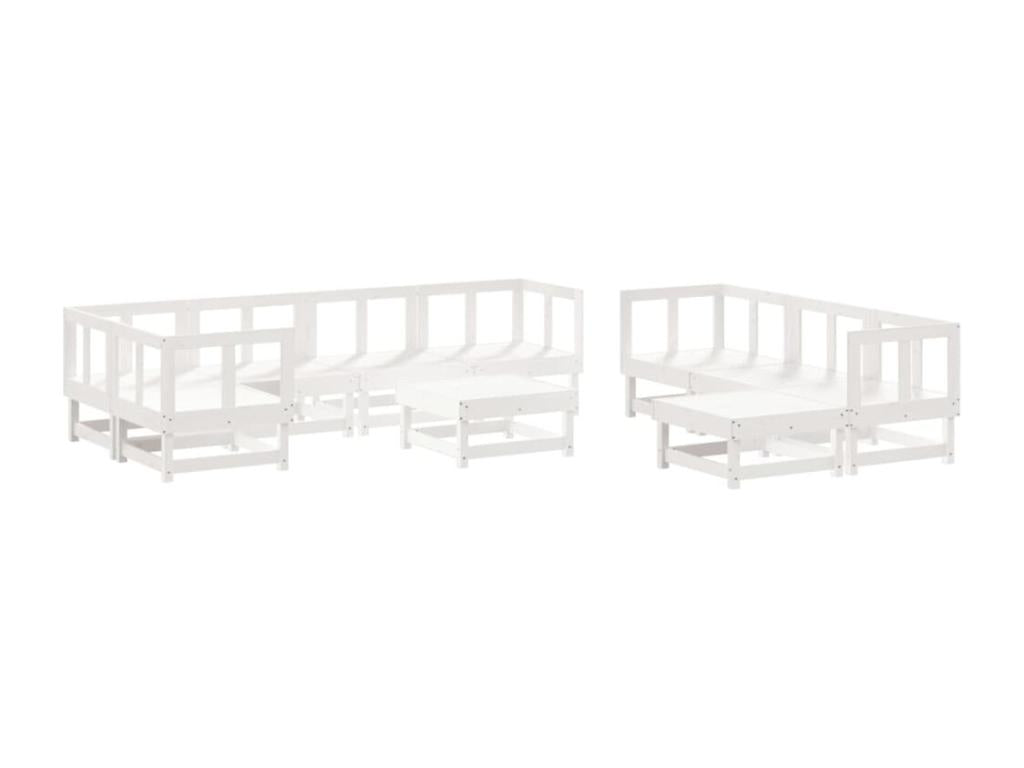 Ensemble de mobilier de jardin 10 pièces en bois massif blanc, avec coussins