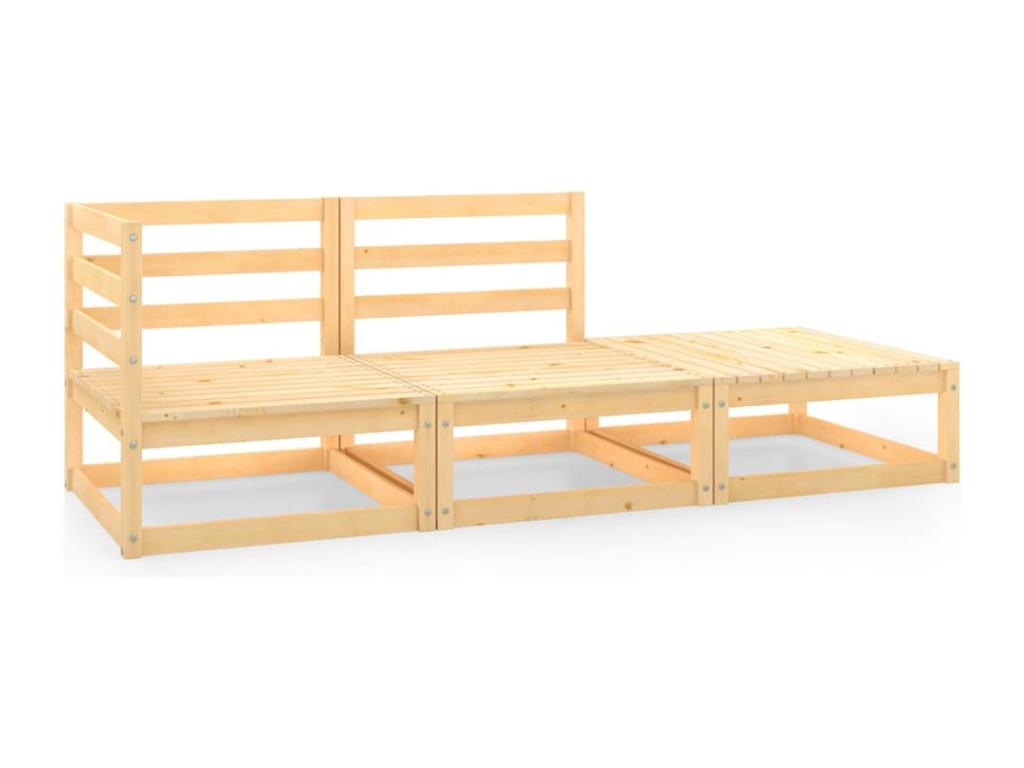 Ensemble de mobilier de jardin 3 pièces en bois massif marron