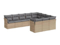 Ensemble de mobilier de jardin 10 pièces en résine tressée beige, avec coussins - dlz1766572603826