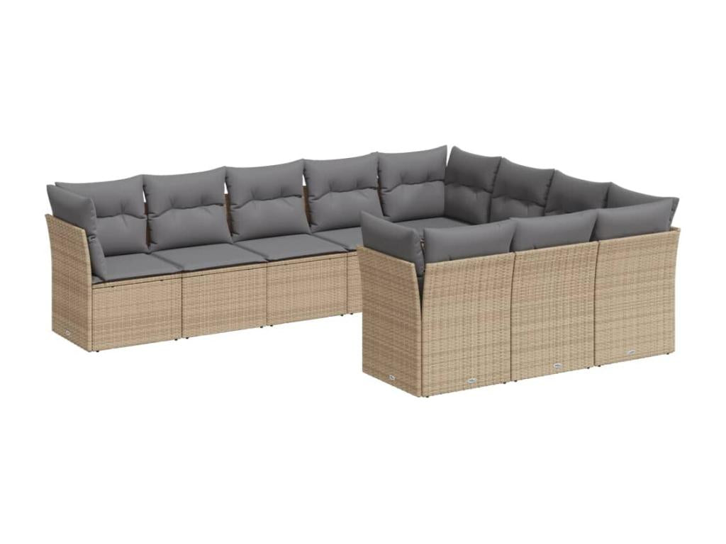 Ensemble de mobilier de jardin 10 pièces en résine tressée beige, avec coussins - dlz1766572603826
