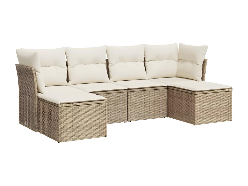 Ensemble de mobilier de jardin 6 pièces en résine tressée beige, avec coussins - dlz1766572698847
