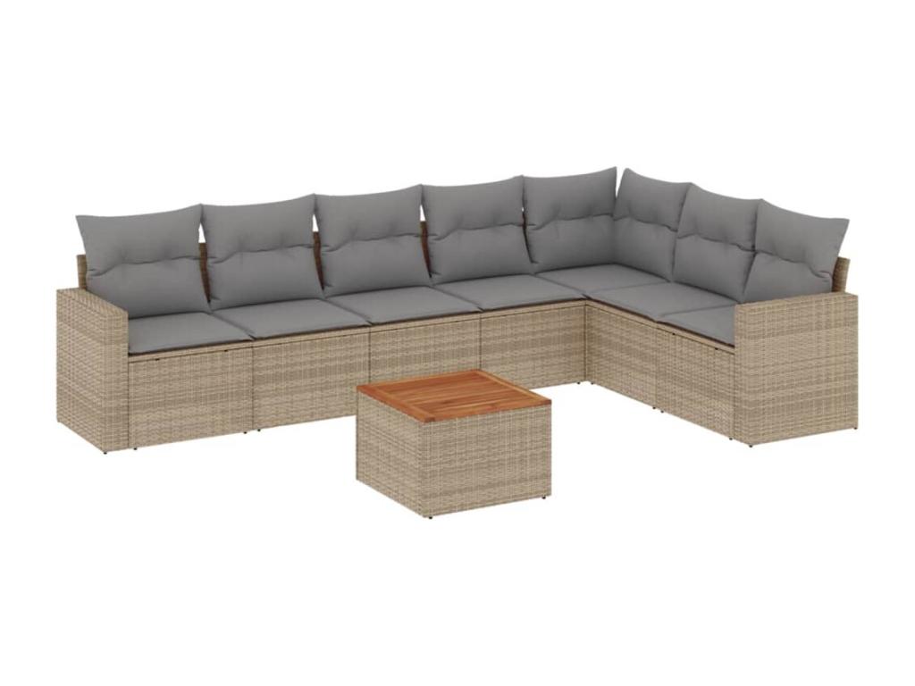 Ensemble de mobilier de jardin 8 pièces en résine tressée beige, avec coussins - dlz1766572542538