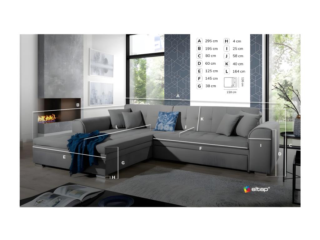 Canapé-lit en tissu beige, 295 cm