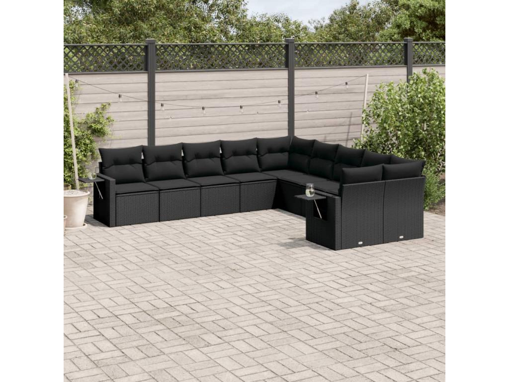 Ensemble de mobilier de jardin 10 pièces en résine tressée noire avec coussins - dlz1766572799475