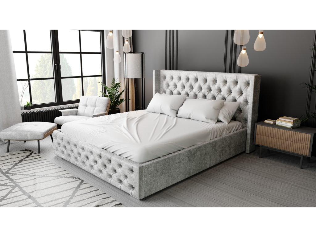 Sommier en velours gris avec rangement, 180 x 200 cm