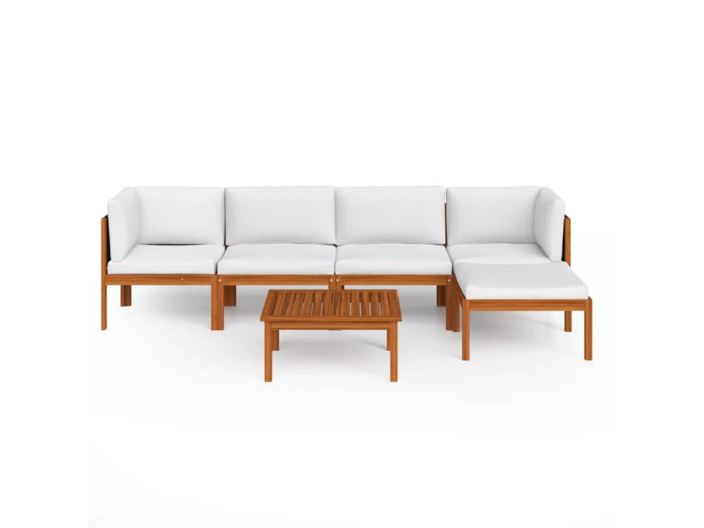 Ensemble de mobilier de jardin blanc 6 pièces, avec coussins