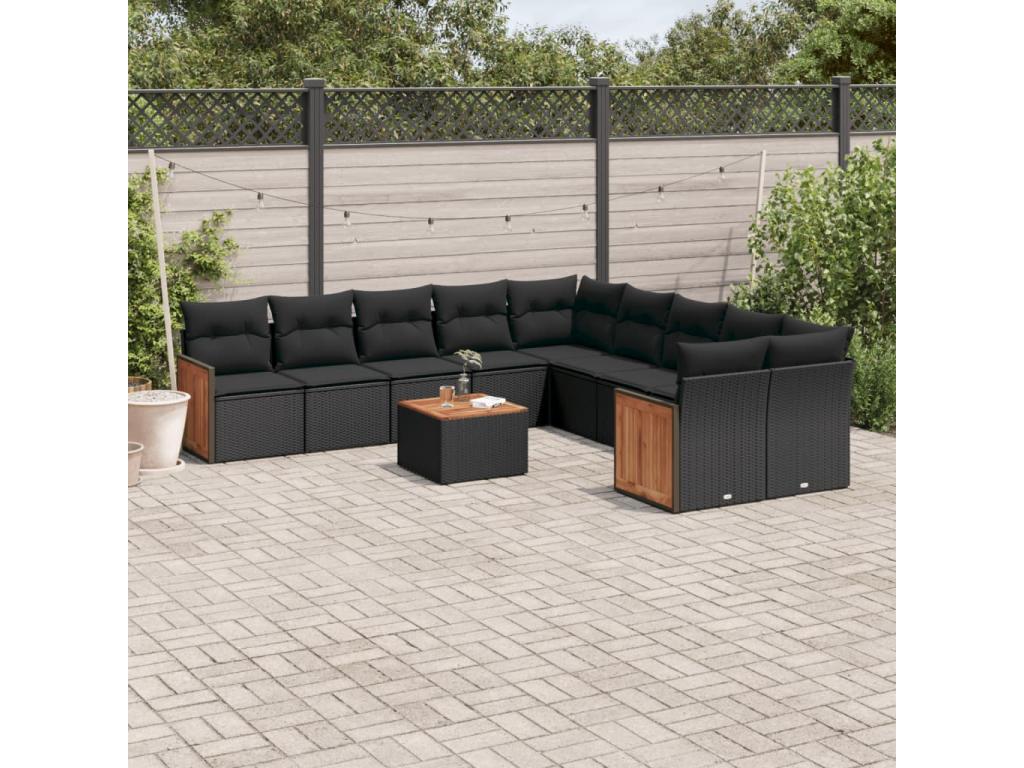 Ensemble de mobilier de jardin 11 pièces en résine tressée noire avec coussins - dlz1766572645405