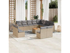 Ensemble de mobilier de jardin 13 pièces en résine tressée beige, avec coussins
