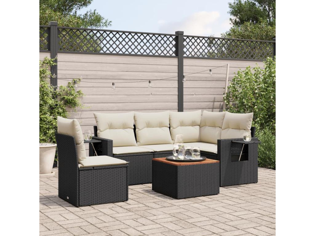 Ensemble de mobilier de jardin 6 pièces en résine tressée noire avec coussins - dlz1766572516271