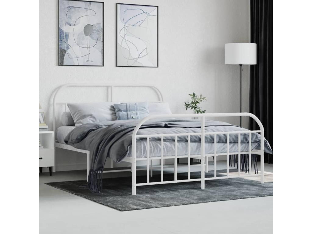 Cadre de lit en métal blanc, 140 x 190 cm