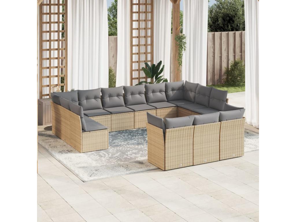 Ensemble de mobilier de jardin 13 pièces en résine tressée beige, avec coussins - dlz1766572695251