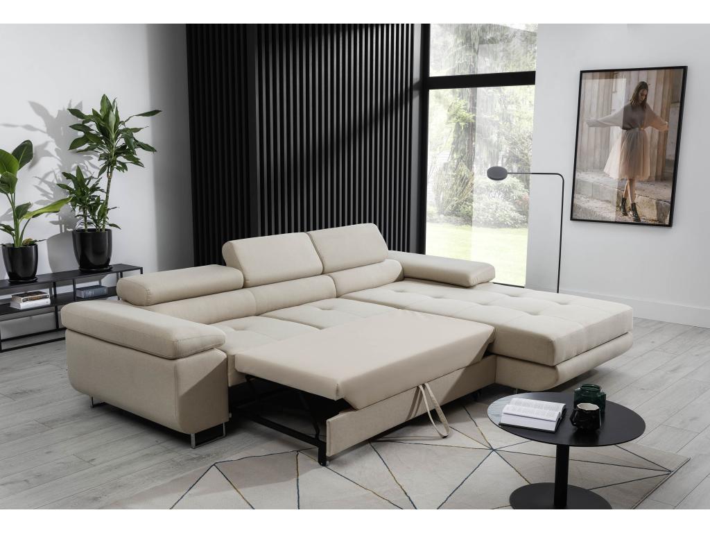 Canapé-lit en cuir gris avec rangement, 280 cm