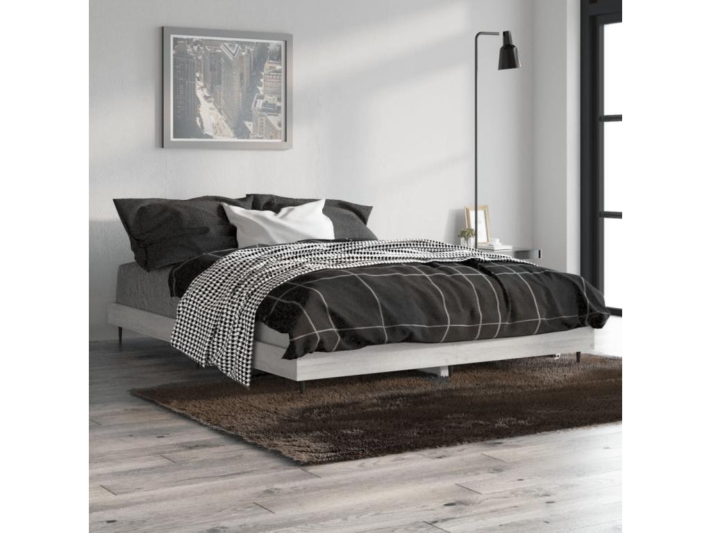 Cadre de lit en bois d'ingénierie gris, 135 x 190 cm