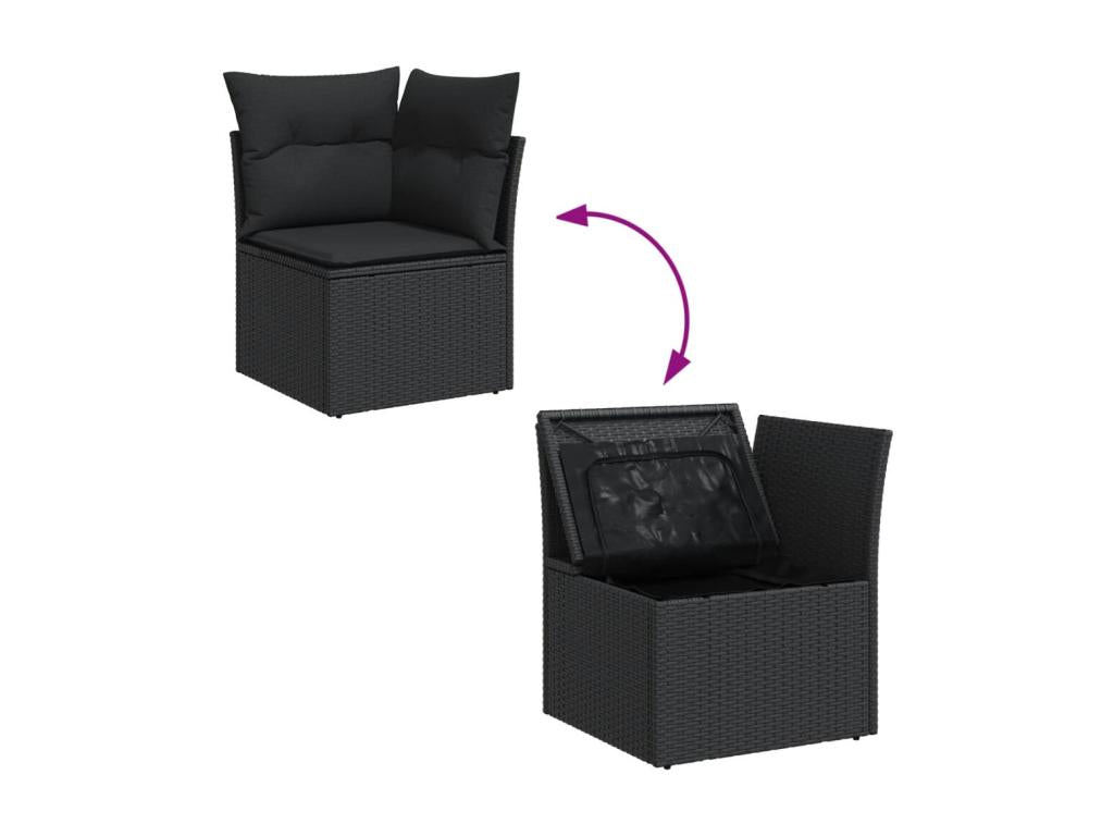 Ensemble de mobilier de jardin 11 pièces en résine tressée noire avec coussins - dlz1766572877793