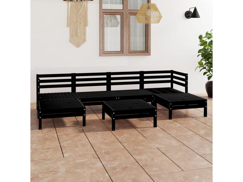 Ensemble de mobilier de jardin 7 pièces en pin noir - dlz1766573093481