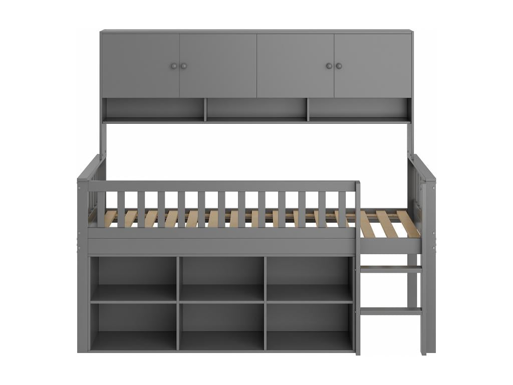 Lit gris avec rangement, 90 x 200 cm