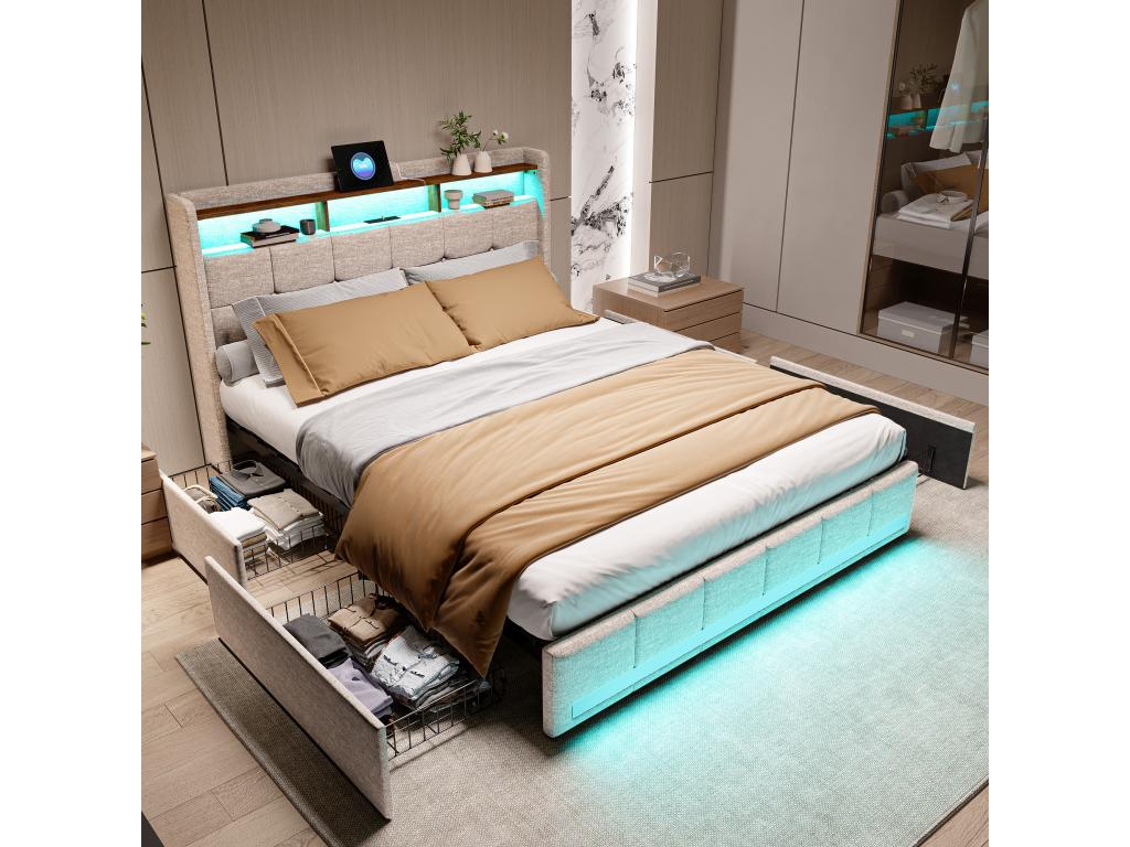 Lit beige, 160 x 200 cm