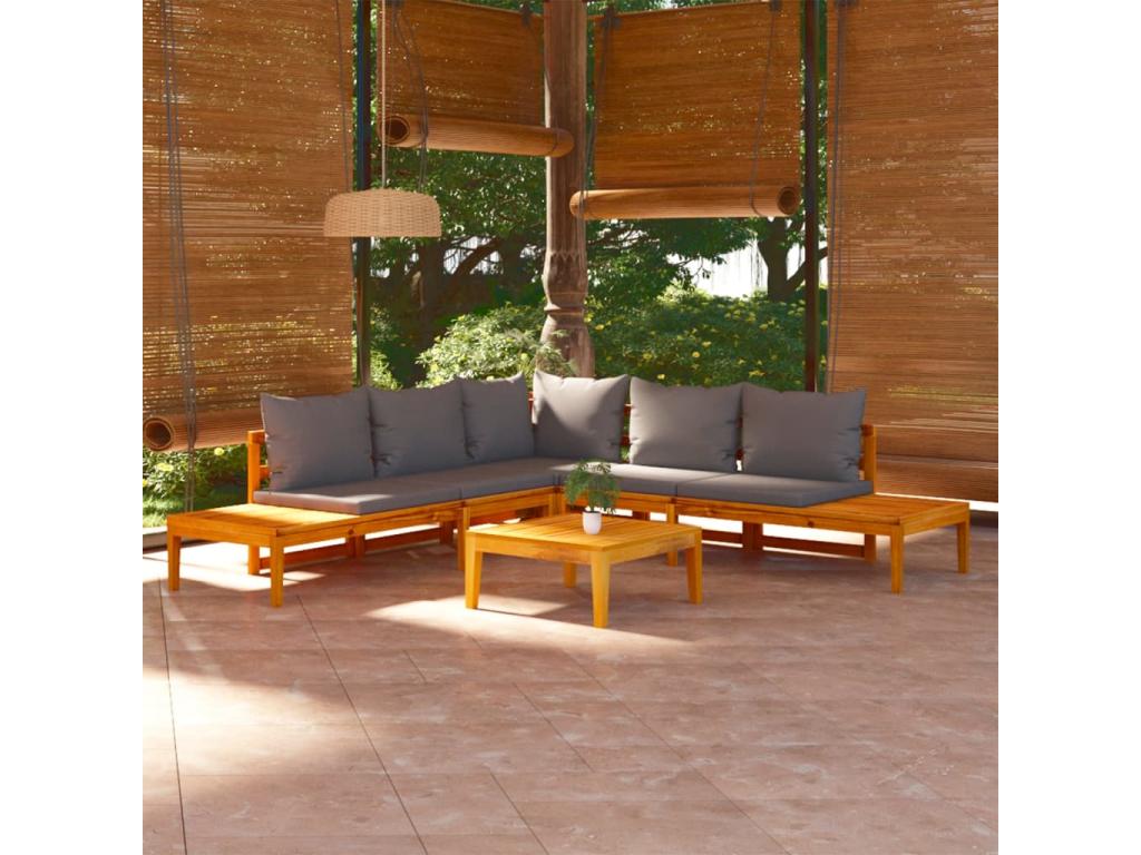 Ensemble de mobilier de jardin gris 4 pièces, avec coussins