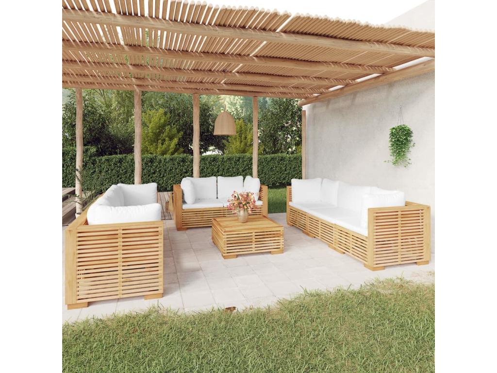 Ensemble de mobilier de jardin marron 9 pièces, avec coussins