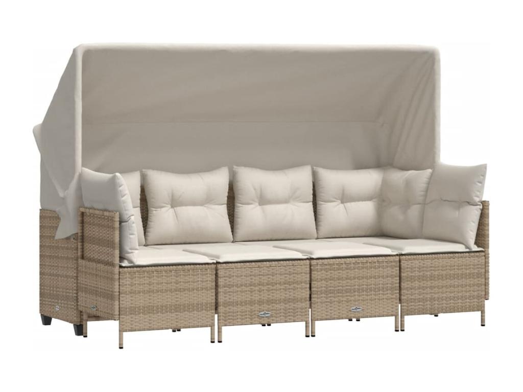 Ensemble de mobilier de jardin 5 pièces en résine tressée beige, avec coussins