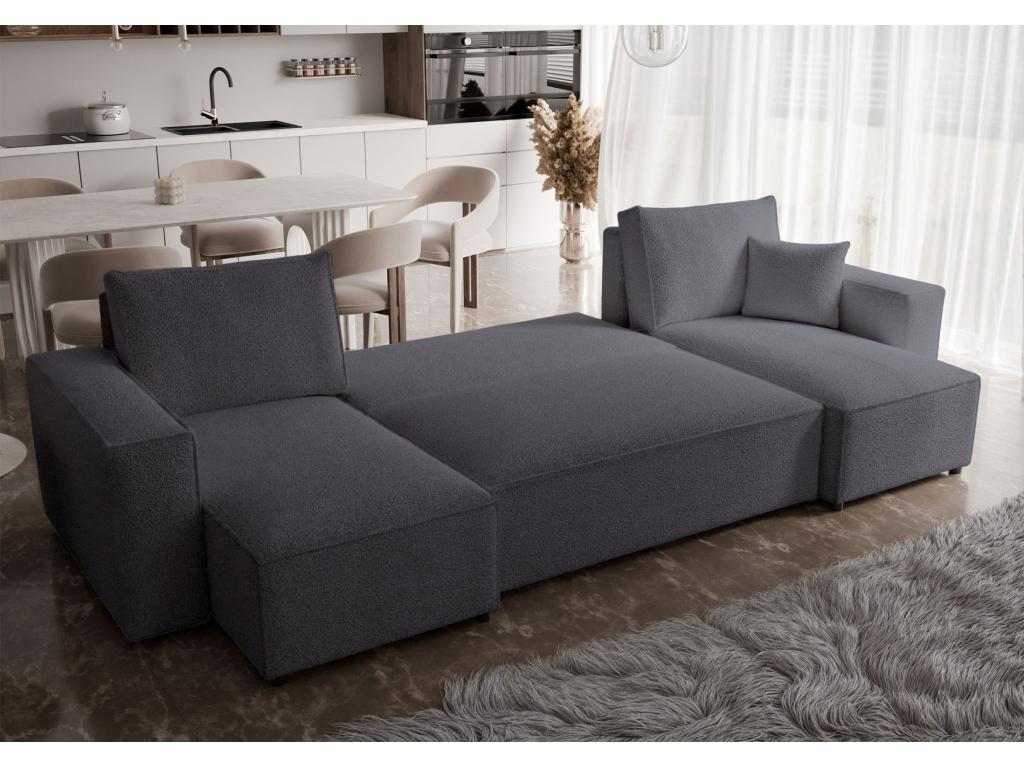 Canapé-lit en tissu bouclé gris