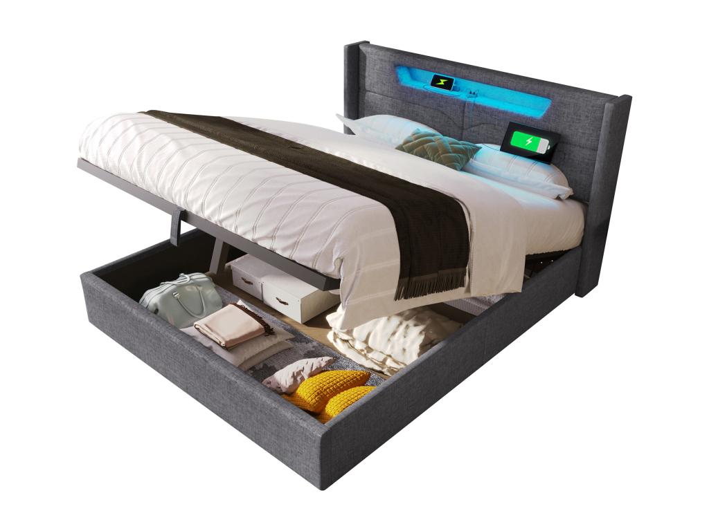 Lit en tissu gris, 160 x 200 cm