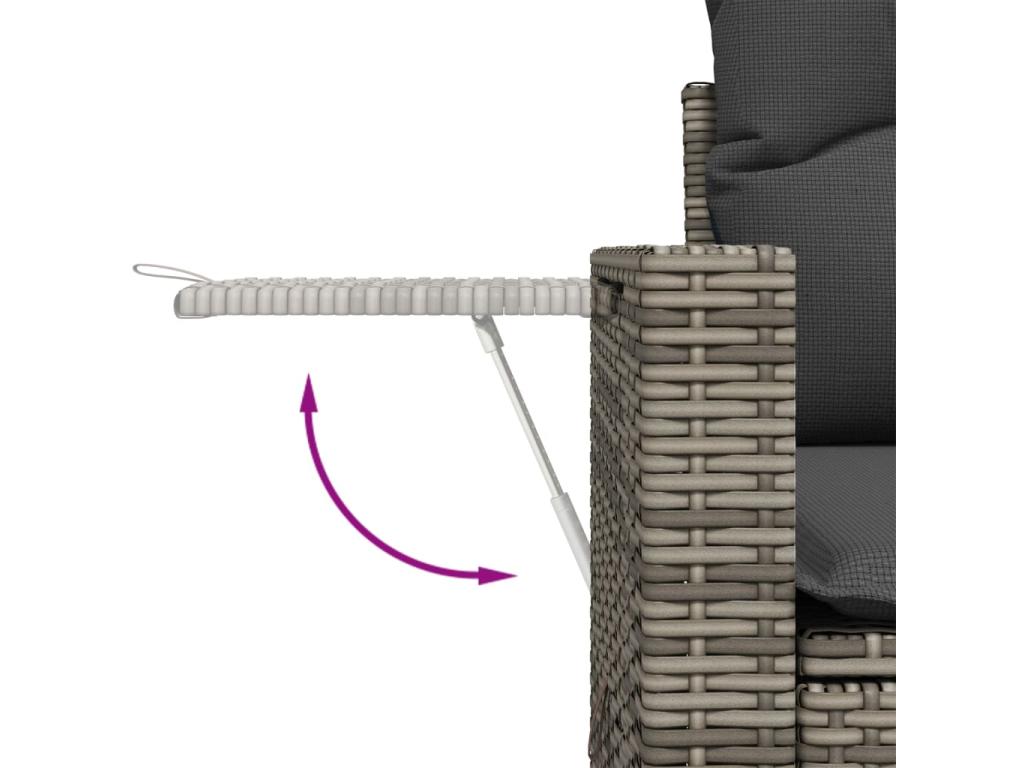 Ensemble de mobilier de jardin 7 pièces en résine tressée grise, avec coussins