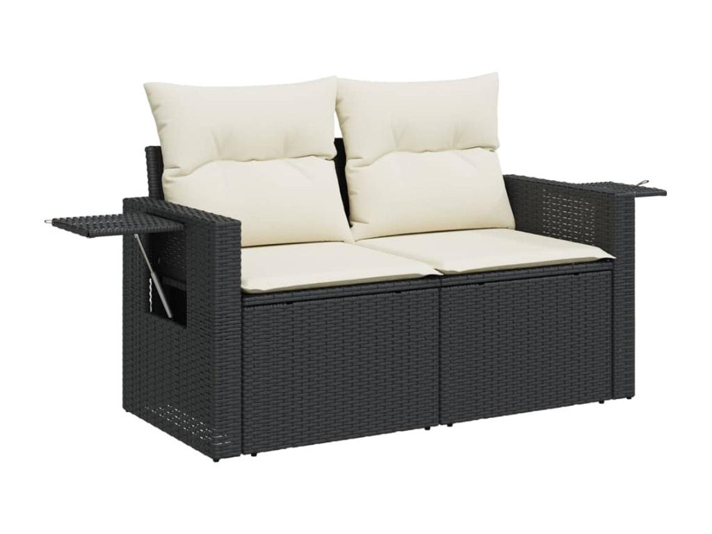 Ensemble de mobilier de jardin 6 pièces en résine tressée noire avec coussins - dlz1766572516271