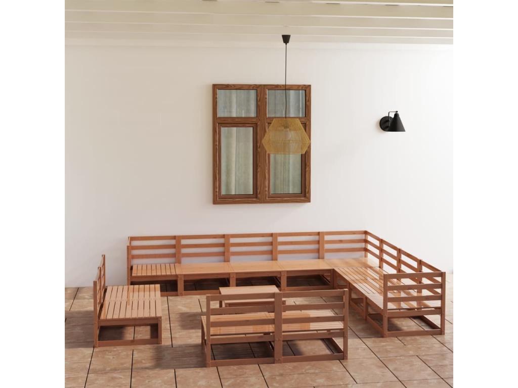 Ensemble de mobilier de jardin en pin brun 13 pièces