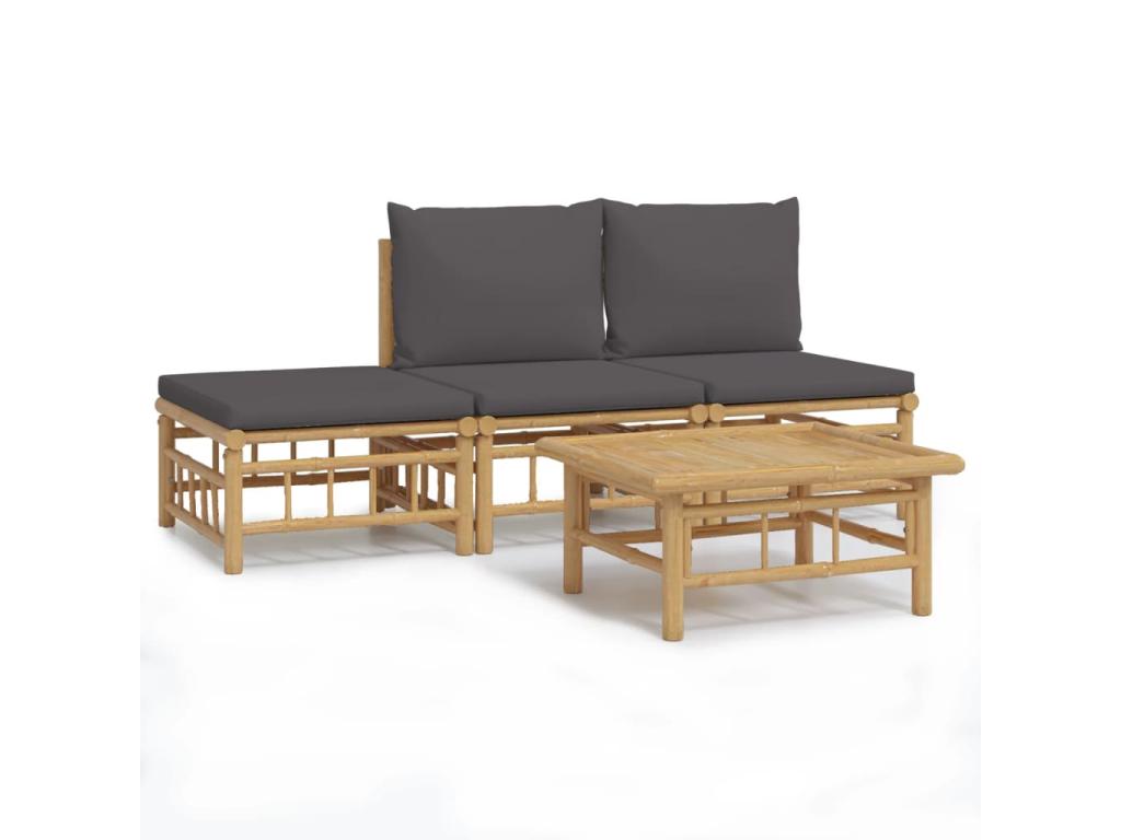 Ensemble de mobilier de jardin marron 4 pièces, avec coussins