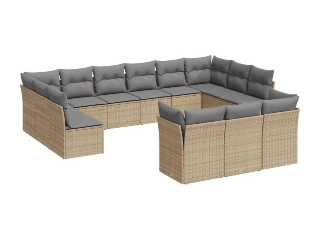 Ensemble de mobilier de jardin 13 pièces en résine tressée beige, avec coussins - dlz1766572695251