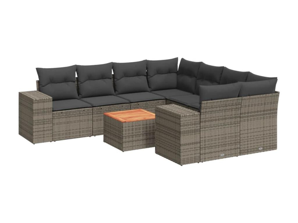 Ensemble de mobilier de jardin 9 pièces en résine tressée grise, avec coussins - dlz1766572746064