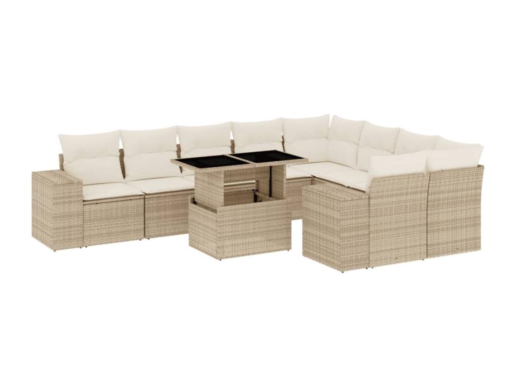Ensemble de mobilier de jardin 10 pièces en résine tressée beige, avec coussins - dlz1766572443037