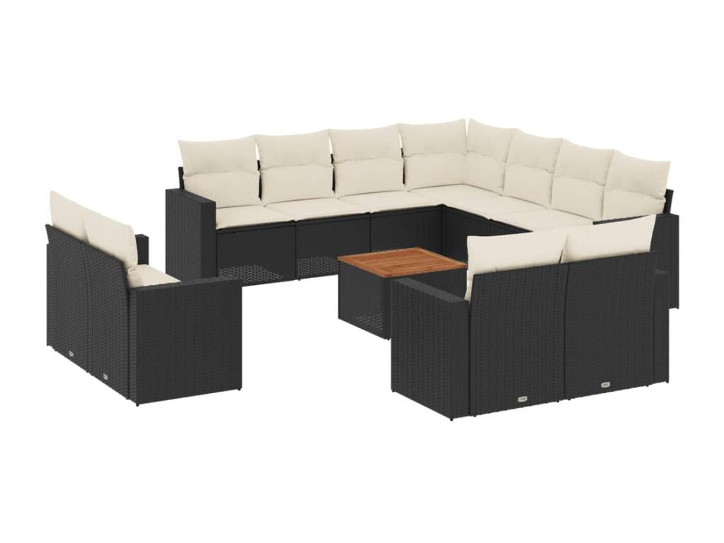 Ensemble de mobilier de jardin 12 pièces en résine tressée noire avec coussins - dlz1766573045860