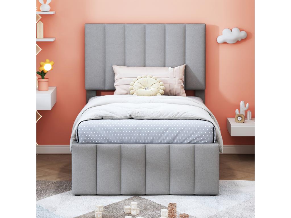 Lit gris à 3 tiroirs, 90 x 200 cm