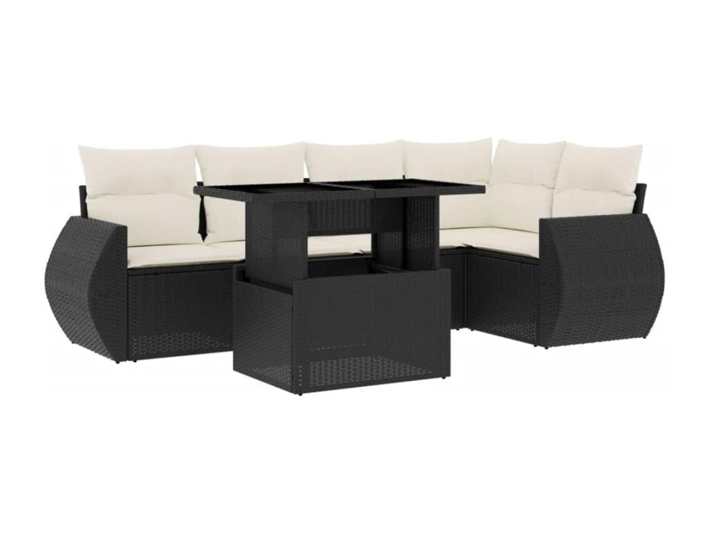Ensemble de mobilier de jardin 6 pièces en résine tressée noire, avec coussins - dlz1766572477097