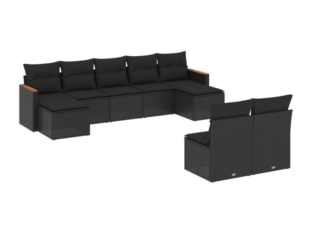Ensemble de mobilier de jardin 9 pièces en résine tressée noire, avec coussins - dlz1766572664995