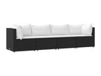 Ensemble de mobilier de jardin 4 pièces en résine tressée noire, avec coussins