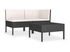 Ensemble de mobilier de jardin 3 pièces en résine tressée noire, avec coussins