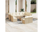 Ensemble de mobilier de jardin 12 pièces en résine tressée beige, avec coussins