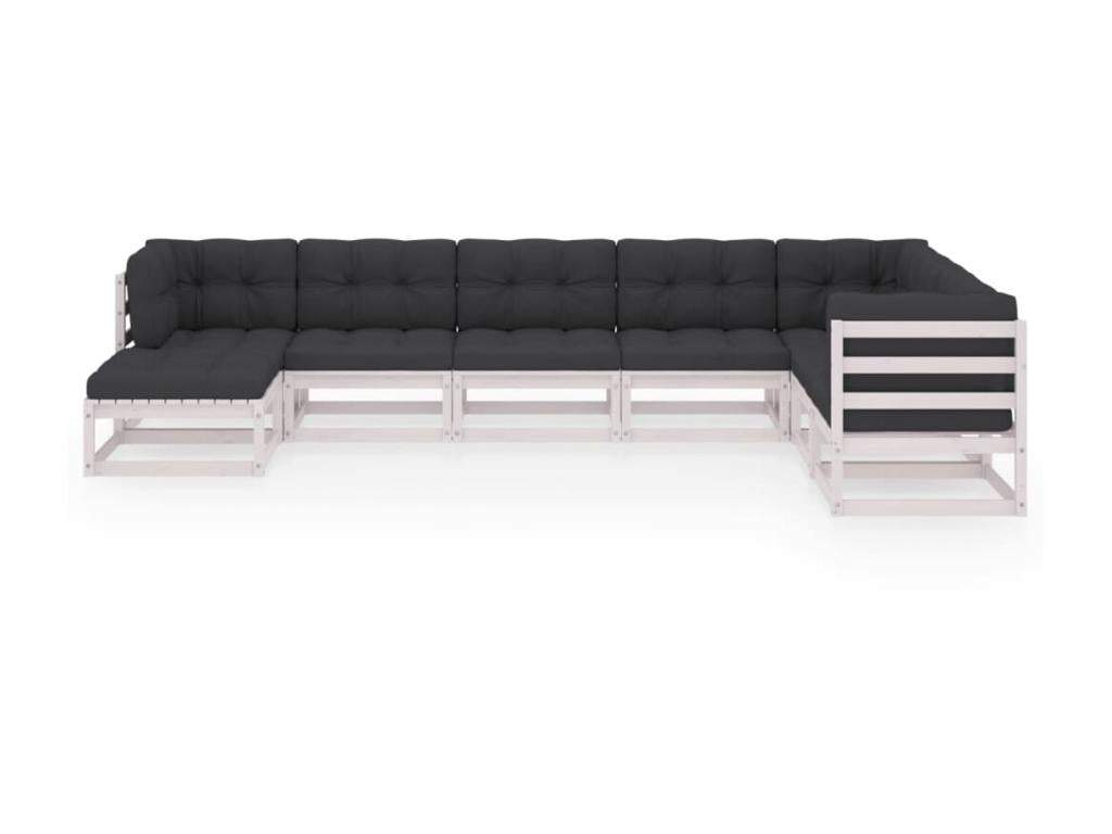Ensemble de mobilier de jardin 8 pièces en pin blanc avec coussins - dlz1766572412338